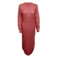 thumbnail image 2 of LSFYSZD Women Long Sleeve Knitted Dress, Crochet Pattern Solid Color Ribbed Round Collar Casual Long Club Party One-Piece, 2 of 5