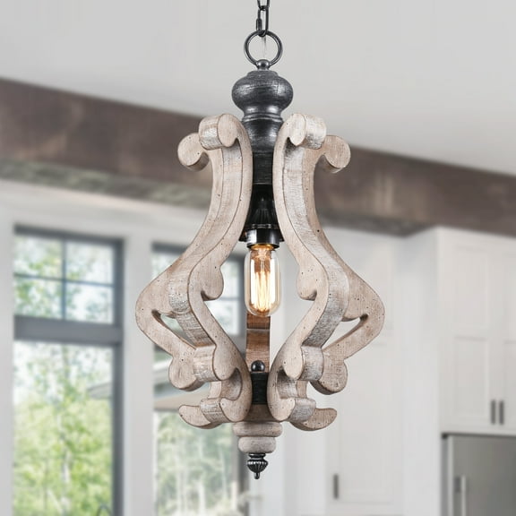 1-Light Weathered Wooden Vintage Chandelier Wood Pendant Light for Kitchen Island