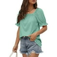 thumbnail image 6 of Women's Casual Solid Color Square Neck Short Sleeve Blouse, Ruffle Sleeve T-Shirt Top, Stylish and Comfortable Square Neck Shirt, Trendy Short Sleeve Blouse for Daily Wear, Casual Summer Top, 6 of 8