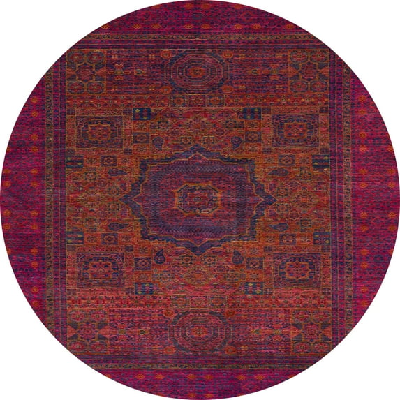 Ahgly Company Indoor Round Abstract Brown Red Abstract Area Rugs, 8' Round