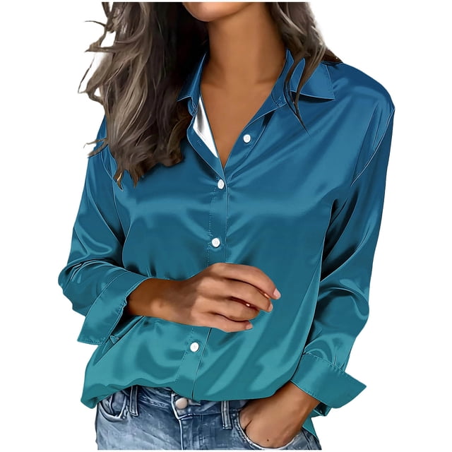 Long Sleeve Blouses for Women Printed Casual Cardigan Denim Style Jacket Loose Fit Polyester Winter Spring Oversized Coat