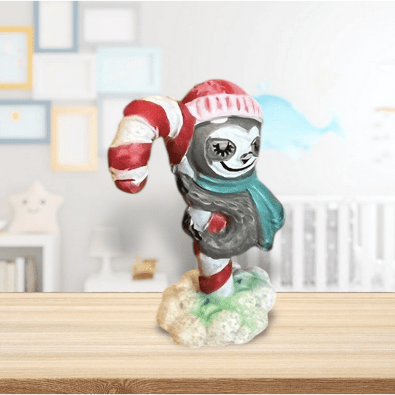 Miniature Dollhouse FAIRY GARDEN CHRISTMAS Sloth on Candy Cane Cake Topper Figure Figurine VTG