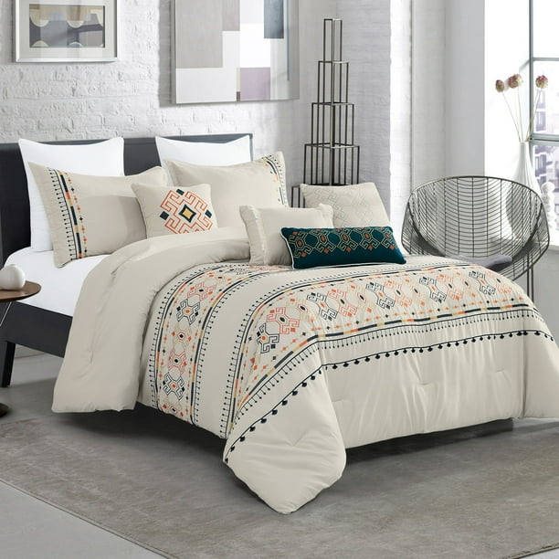 Unique Home 7 Piece Lucjia Comforter Set Abstract Medallion Bed In a