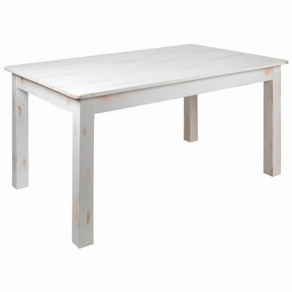60" x 38" Rectangular Solid Pine Farm Dining Table in White Wash Finish