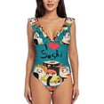 thumbnail image 2 of Fotbe I Love Sushi Women's Tummy Control Swimsuits Slimming One Piece Bathing Suit Ruffle Wrap V Neck Swimwear-, 2 of 8