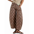 thumbnail image 2 of Women'S Polka-Dot Print High-Waist Seamed Wide-Leg Cropped Casual Pants Reddish-Brown S, 2 of 9