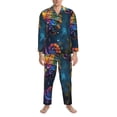 thumbnail image 3 of Naloa Neon Seahorse Underwater Realm Men’s Pajamas Set - Long Sleeve Button Down Sleep Shirt and Pajama Bottoms Sleepwear Set-X-Large, 3 of 7