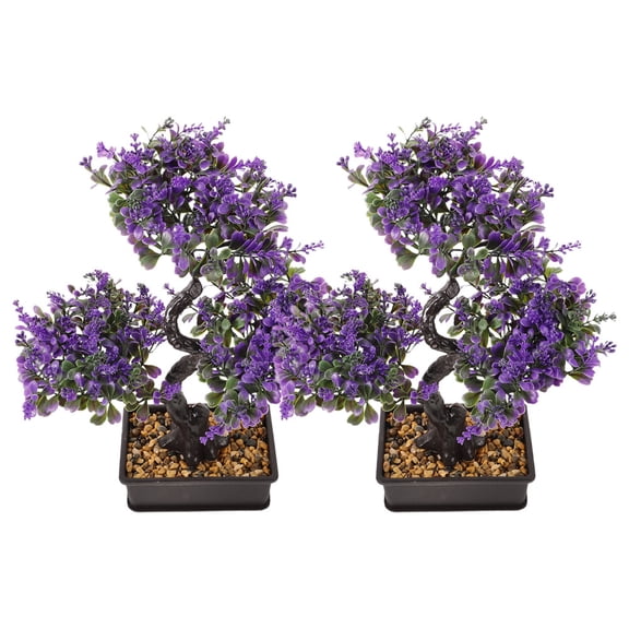 GOOHOCHY Purple Faux Bonsai Tree Decor Realistic Artificial Plants for Home Office Living Room Table 2pcs