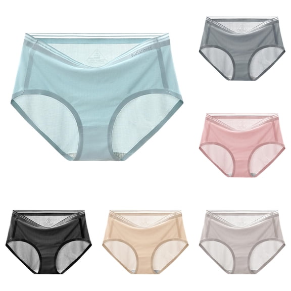 Women Underwear Seamless Ice Silk Breathable Large Size Pure Crotch Triangle Panties, M, Blue