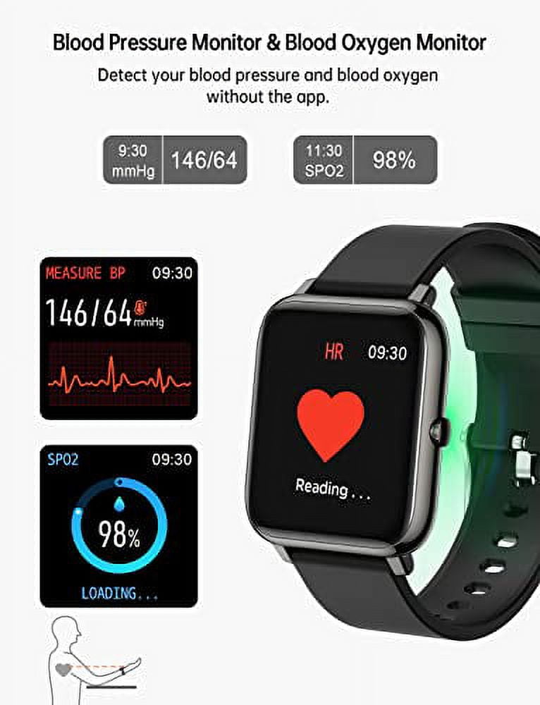 Smart Watch, Popglory Smartwatch with Blood Pressure, Blood Oxygen Monitor,  Fitness Tracker with Heart Rate Monitor, Full Touch Fitness Watch for  Android & iOS for Men Women (Black) 