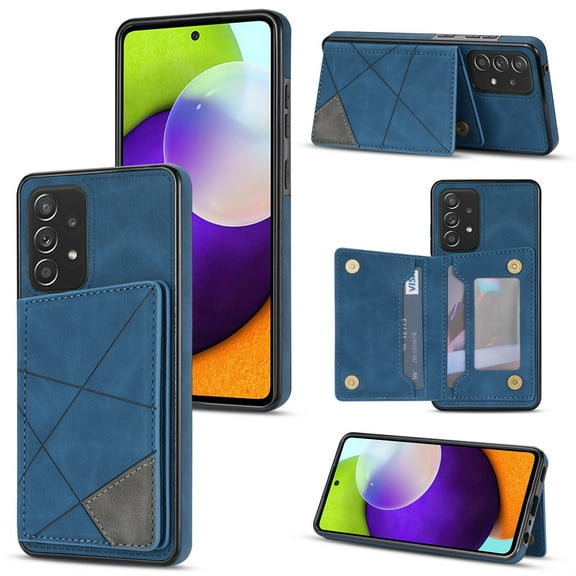 SaniMore for Samsung Galaxy A53 5G 6.5" PU Leather Case RFID Blocking, Back Magnetic Button Flip Wallet Cover Built-in Card Slot & Multi-Angle Kickstand Ultra-Thin Full Body Protective Shell, Blue