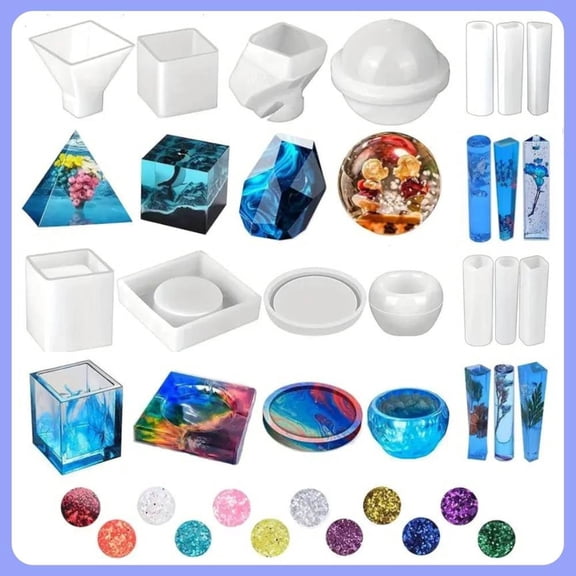14 PCS Silicone Molds Kit for Epoxy Resin Casting, DIY Coasters, Bowl Mats, Candle Holders, Home Decoration