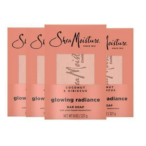 Sheamoisture Bar Soap Coconut And Hibiscus 4 Count Glowing Radiance Glowing Radiance Bar Soap With 24H Shea Moisture Nutrients For Healthy, Glowing Skin 8 Oz Packaging May Vary