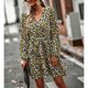 thumbnail image 5 of Mujeres impreso vestido V cuello manga larga una línea mid rise tie cintura primavera otoño suelta MIDI mujeres vestido de impresión floral amarillo XL, 5 of 8
