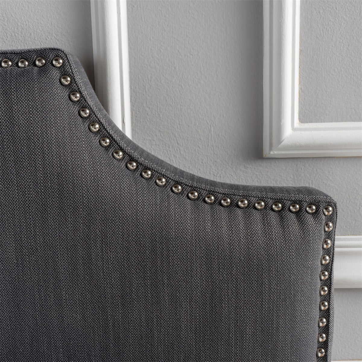 Canddidliike Rivet Curved Headboard with Nailhead Trim, Upholstered Queen/Full Size Gray Headboard