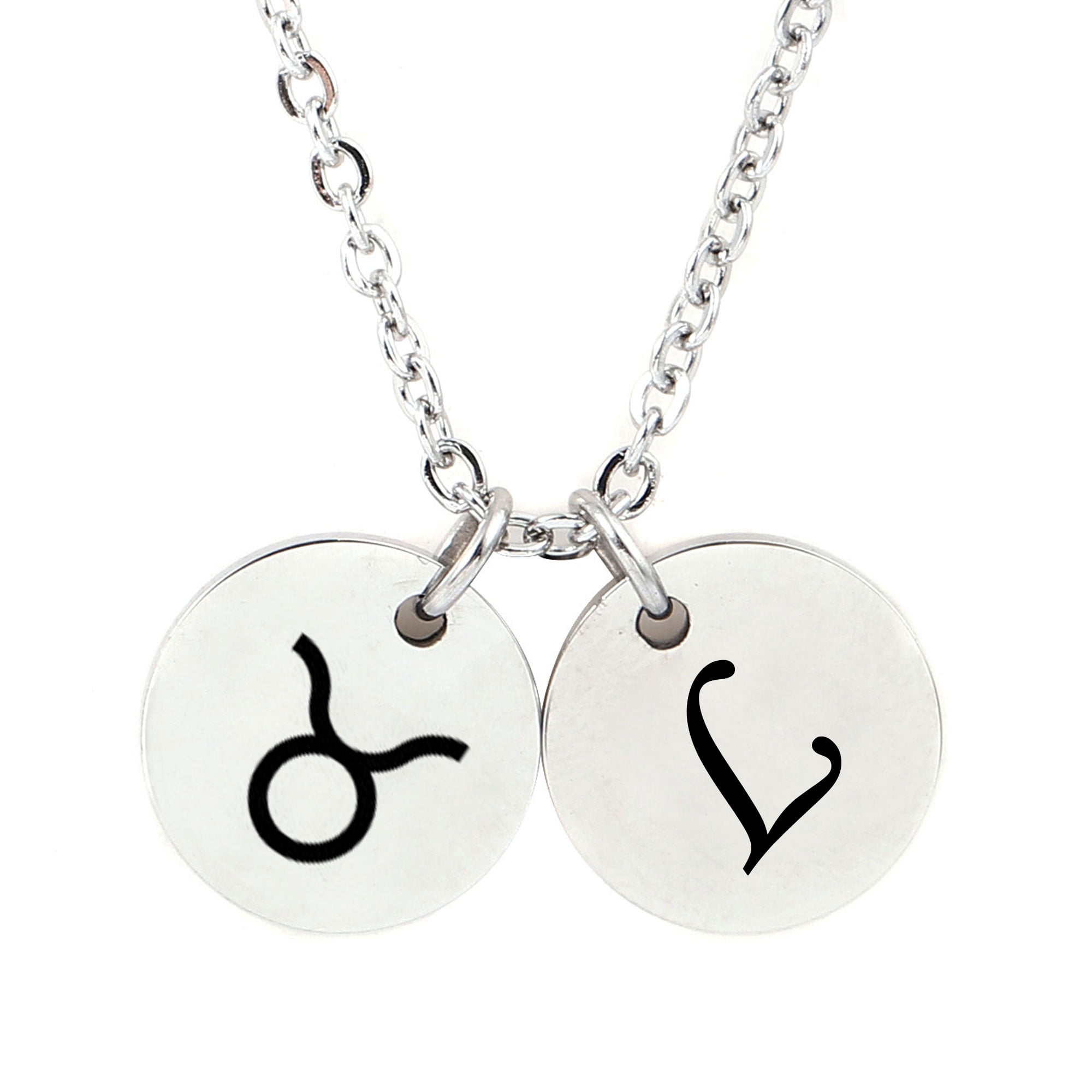 Anavia Adult Stainless Steel Personalized Round Constellation Initial Necklace - Engraved Zodiac Symbol Jewelry Chain, 18 inch