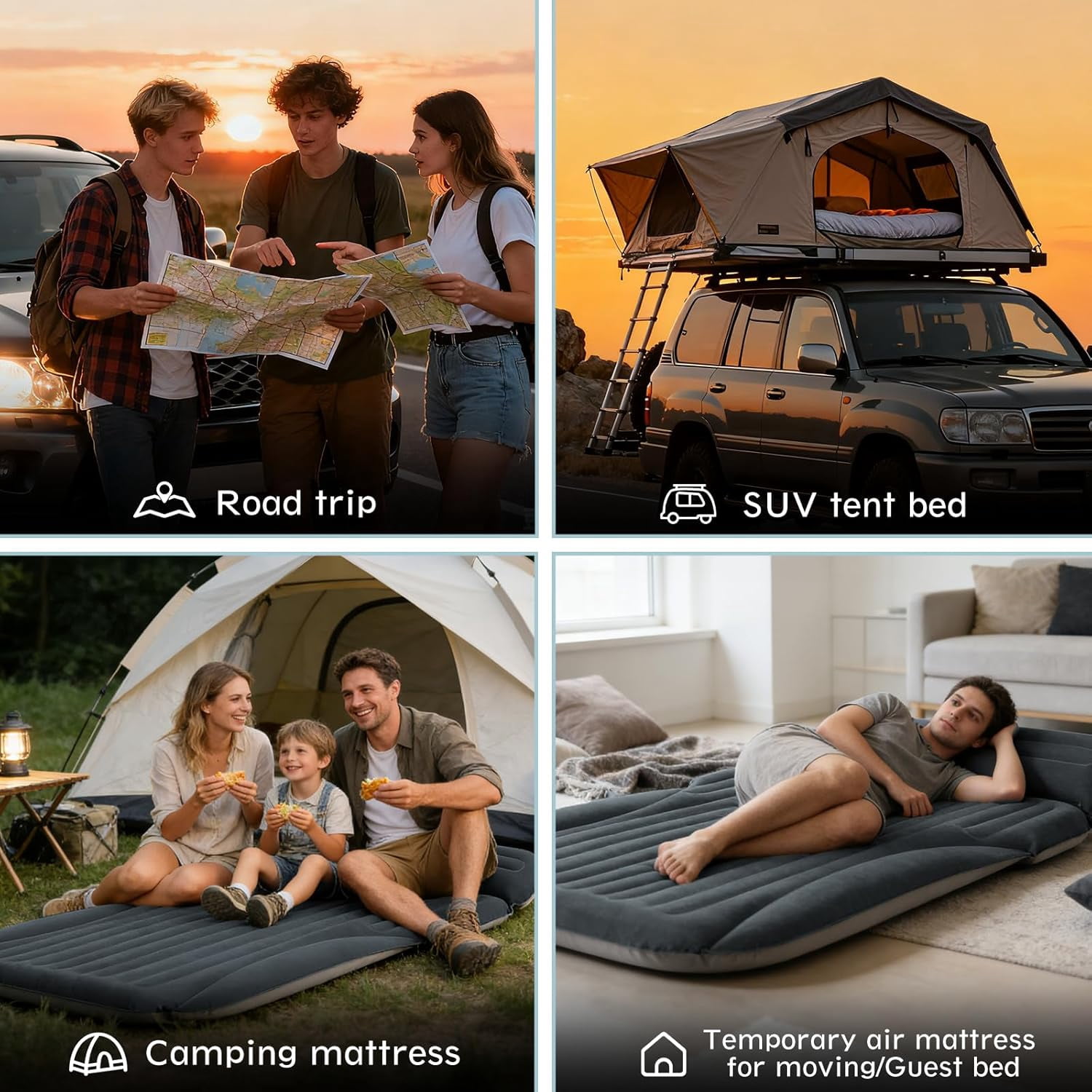 Air Mattress, Double-Sided Thick Flocked Car Air Mattress with Built-in Pump & Pillow, Complete Sleeping Accessories for Auto Camping & Road Trips