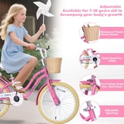 Dolonm 20 Kids Bike for Ages 7-10, Lightweight High-Carbon Steel Frame Cruiser Bicycle, Girls Bike with Wicker Basket, Rear Seat Rack, No Training Wheels, Pink