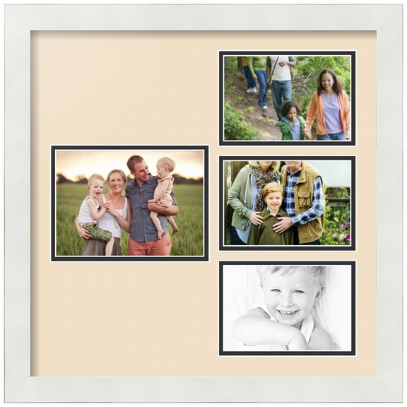 ArtToFrames Collage Photo Picture Frame with 1 - 5x7 and 3 - 4x6" Openings, Framed in White with French Creme and Black Mats (CDM-3966-71)