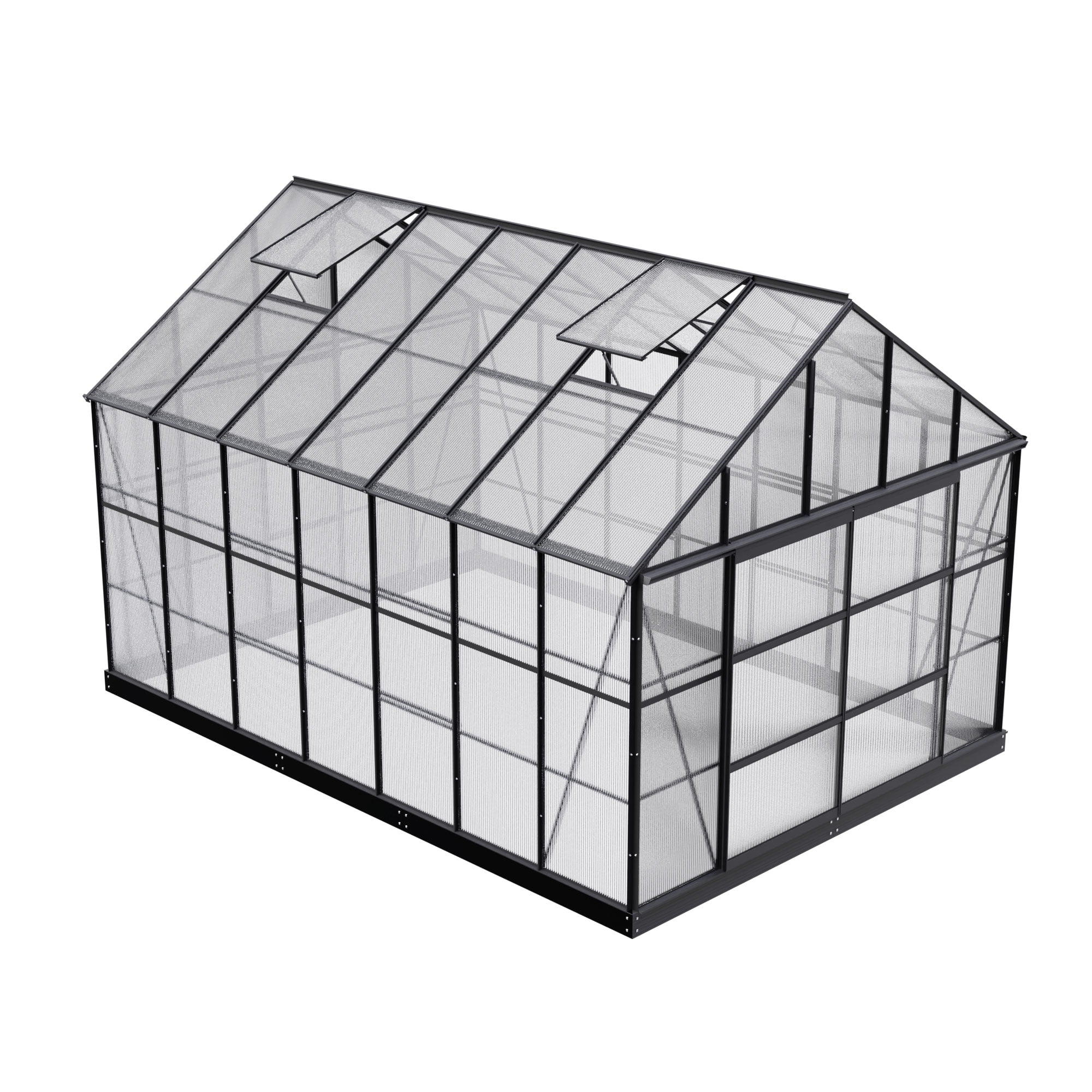 10x14 FT Outdoors Greenhouse, Walk-in Aluminum Polycarbonate Greenhouses with 4 Roof Vent Windows and Lockable Double Doors, for Plants in Winter(Black)