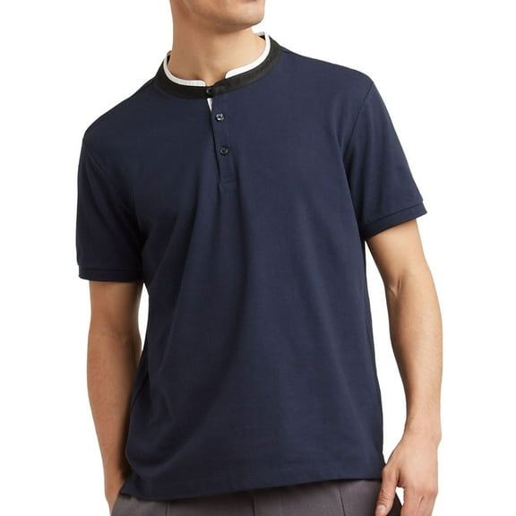 Kenneth Cole Mens Knit Henley Shirt, Blue, Small