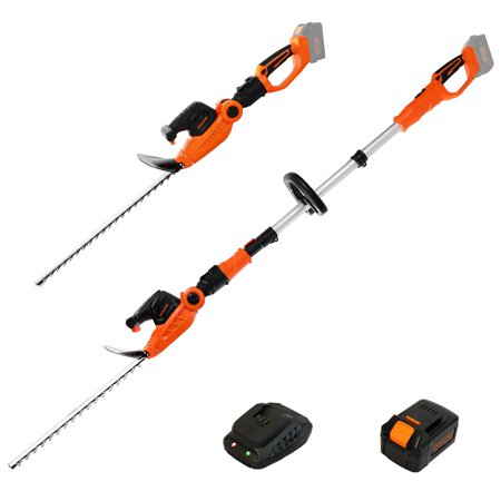 GARCARE Cordless Pole Hedge Trimmer  2 in 1 Electric Telescopic Hedge Trimmers Long Reach with 20V 4.0Ah Battery and Quick Charger