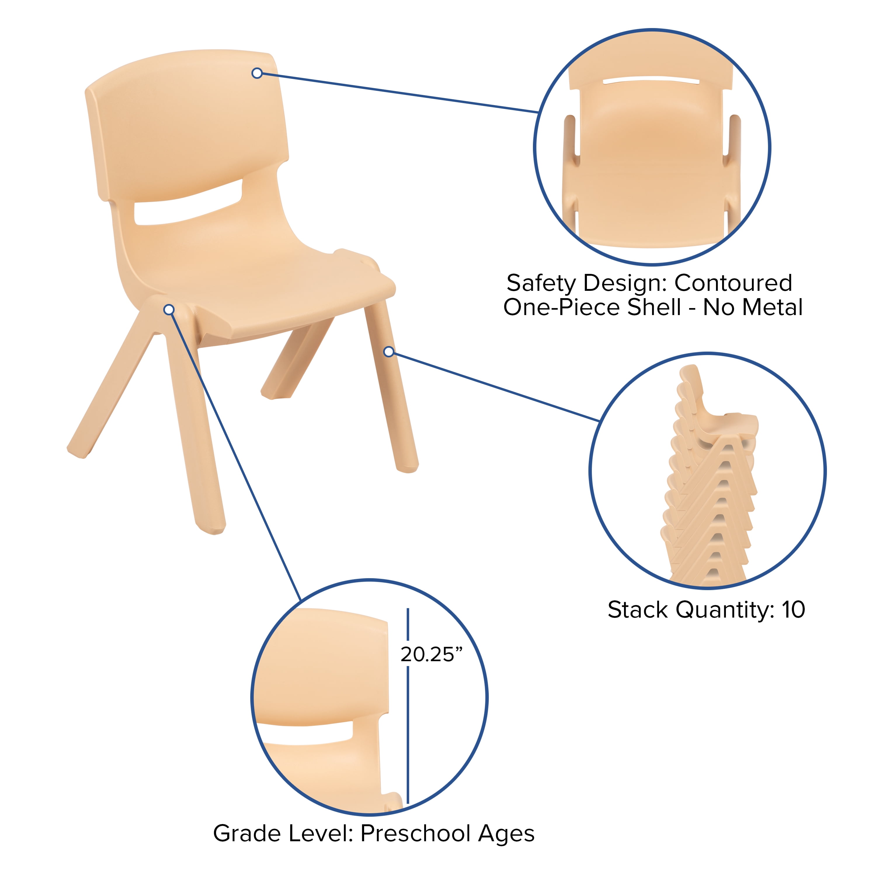 BizChair 23.625"W x 47.25"L Rectangular Natural Plastic Height Adjustable Activity Table Set with 6 Chairs