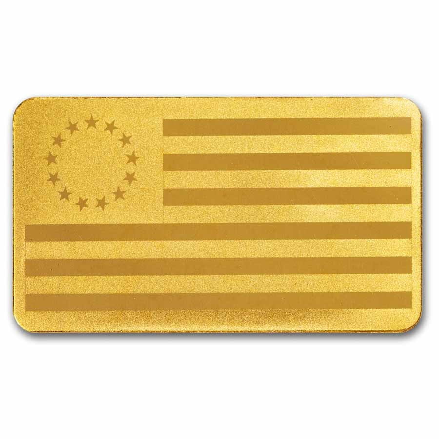 1 gram Gold Bar - American Betsy Ross Flag & Liberty Bell