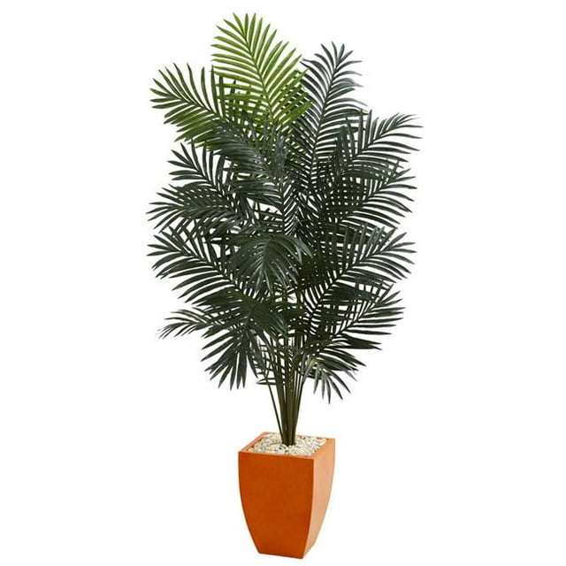 Nearly Natural 5601 6.5 ft. Paradise Artificial Palm Tree in Orange Planter