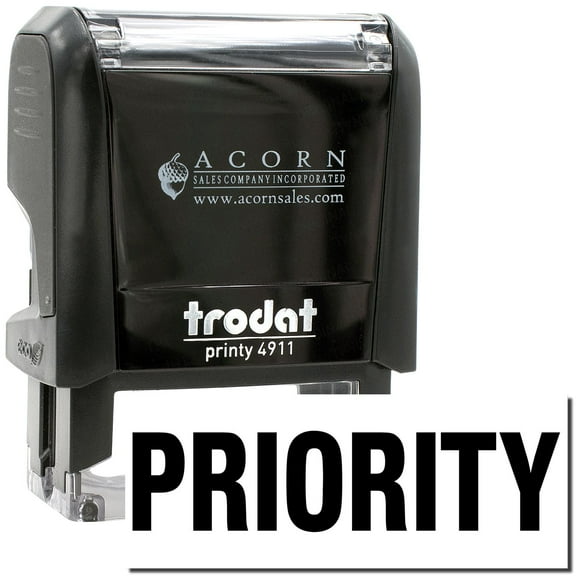 Self-Inking Bold Priority Stamp, Trodat Printy 4911, Press and Print Stamping, Impression Size 5/8" x 1-1/2", Up to 10,000 Impressions - Black Ink