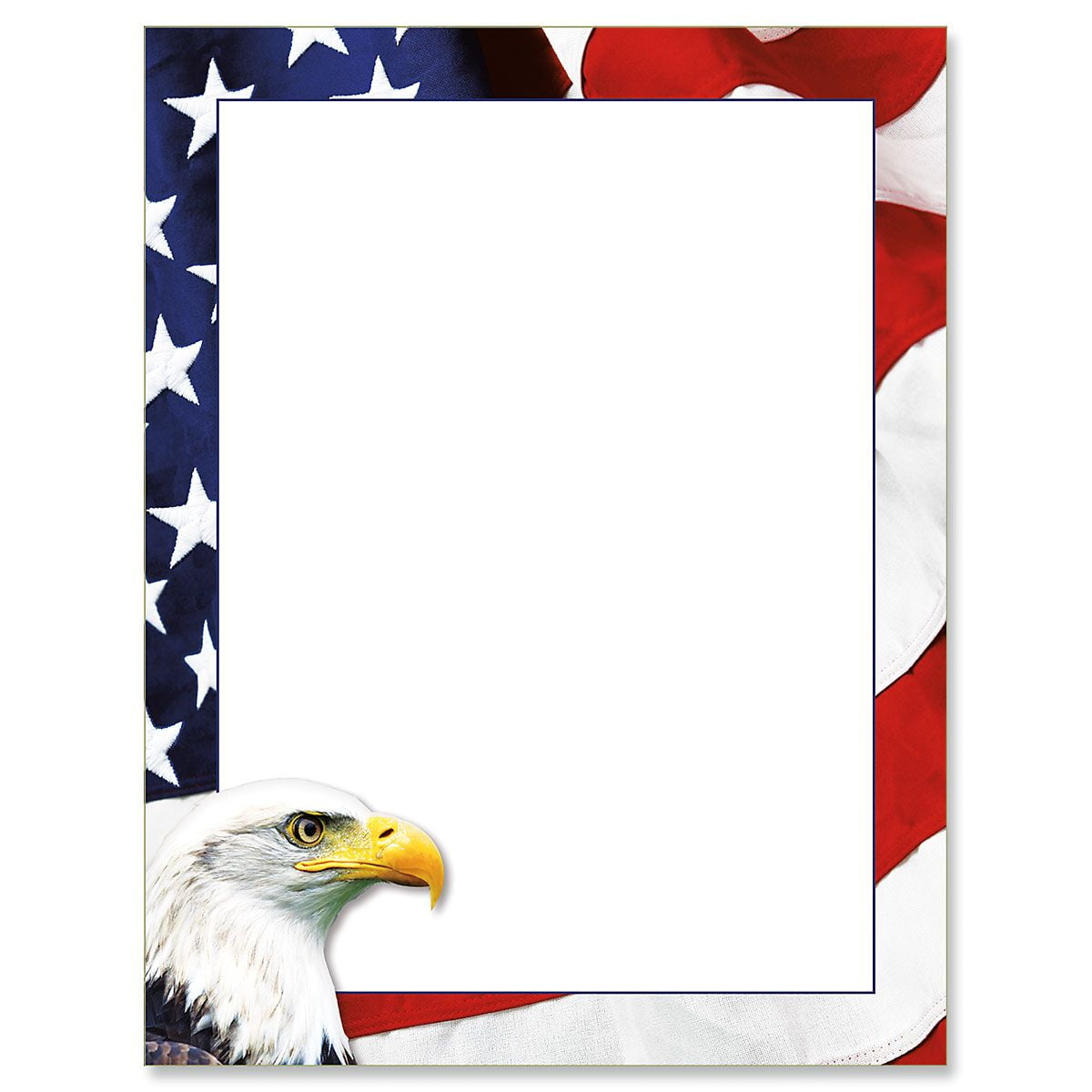 American Eagle Patriotic Letter Papers - Set of 25, American Flag stationery papers, 8 1/2' x 11', compatible computer paper, Patriotic Letterhead, 4th of July flyers, Veterans Day, Memorial Day