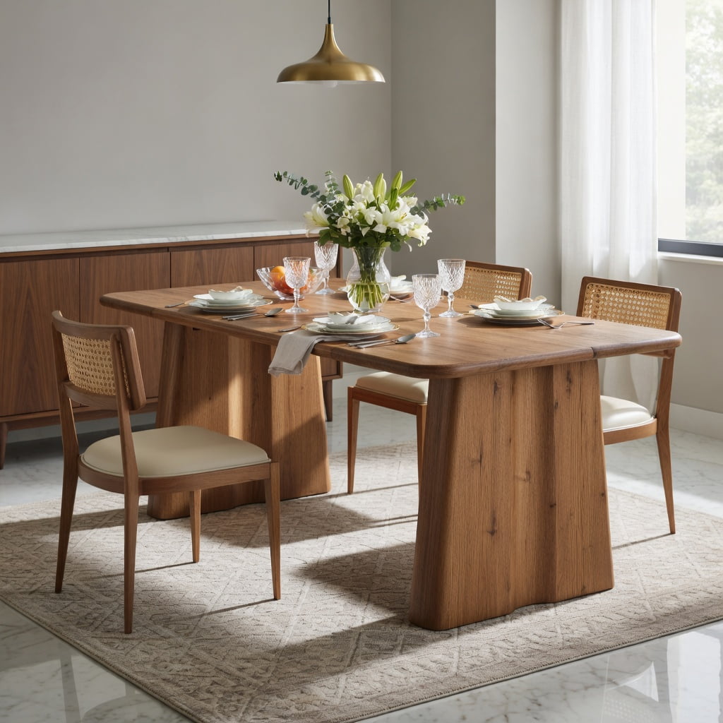 Hommoo 63 Inch Solid Wood Rectangular Dining Table with Double Pedestal Base, Rustic Vintage Kitchen & Home Office Desk, Child-Safe Rounded Edges, Natural