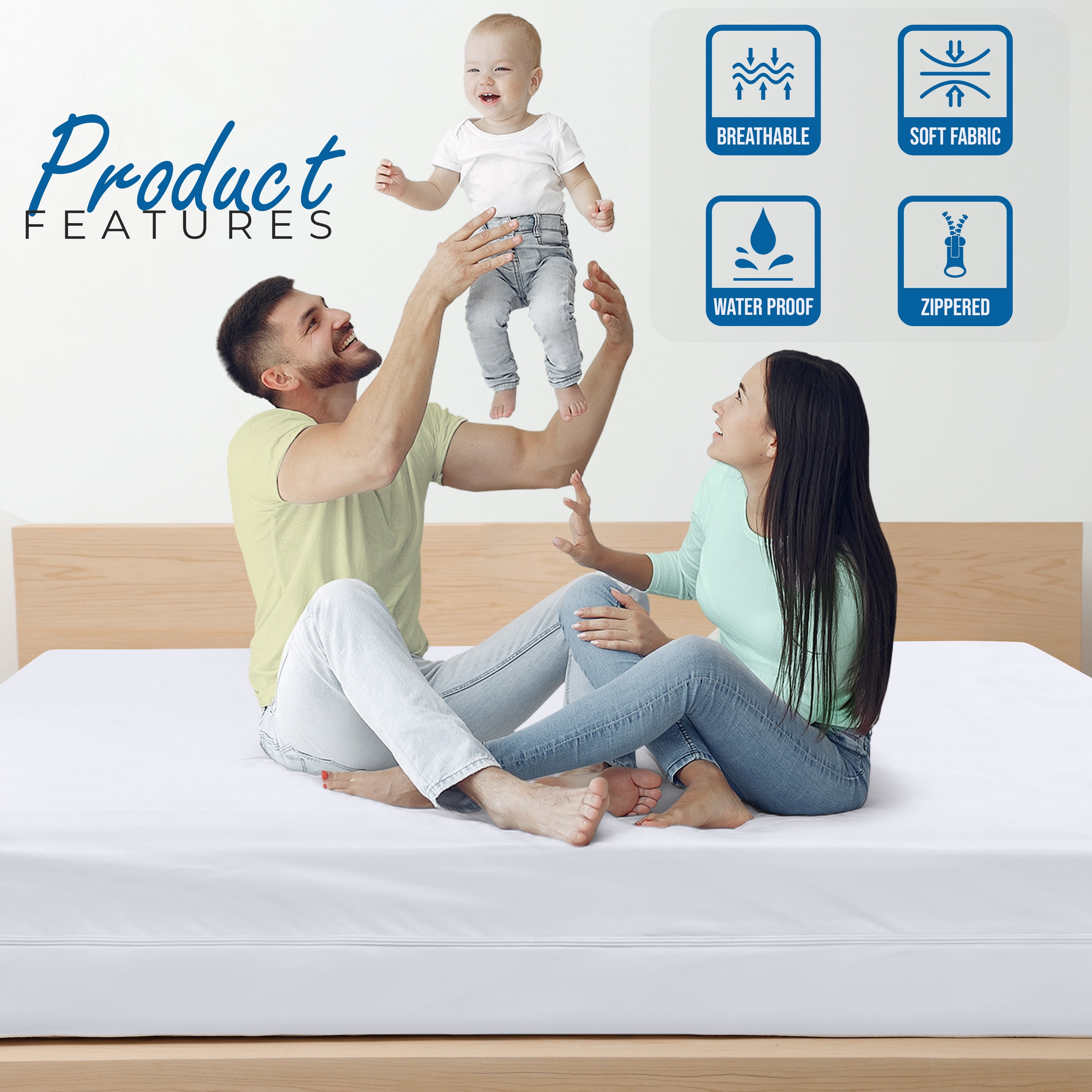 PEKUR Queen Zippered Mattress Encasement – Waterproof and Bed Bug Proof Six-Sided Protector