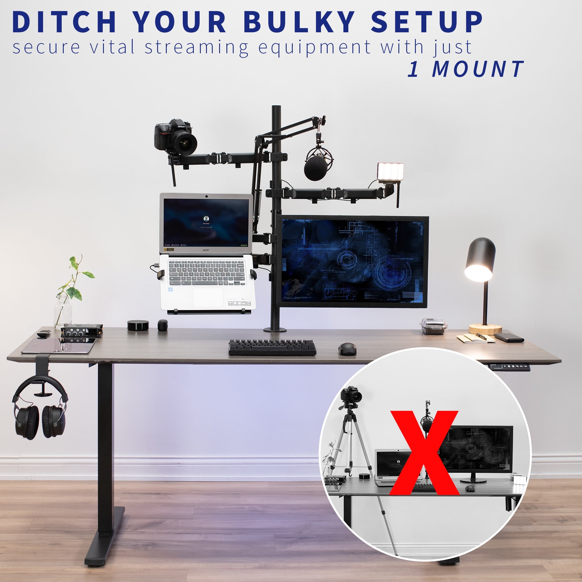 VIVO Black All-In-One Livestream Desk Mount, 17" to 32" Monitor, Laptop, Camera