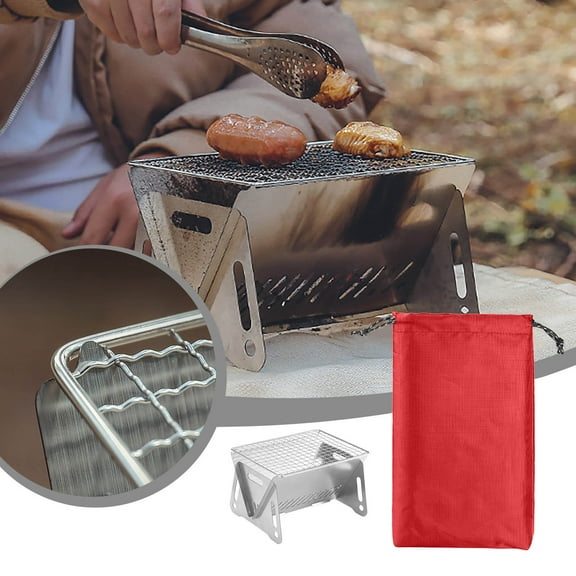 Portable Stainless Steel Charcoal Grill | Lightweight Folding Camping Grill for Outdoor BBQ, Picnics & Travel | 21x12.5x16cm Compact Size | Includes Storage Bag | Rust-Proof & Heat- Design