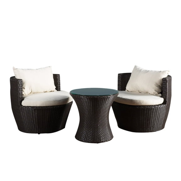 GDF Studio Temecula Brown Wicker and Aluminum 3-Piece Chat Set