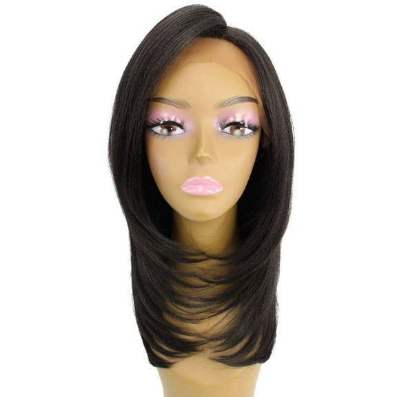 LUXLUXE Valona Straight 20 Inch Long 4X4 Hand-Tied Lace Front Wig, Heat Resistant Fiber, 20 Shades of Natural, Dip Dyed, & Blended Colors (#1B - Natural Black)