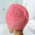thumbnail image 2 of Household Hair Towel,Solid Color Coral Fleece Hair Towel Bath Dry Hat,Absorbent Quick Hair Drying Towels for Long Thick Hair,Multicolored Hair Drying Towel with Button,26"x10", 2 of 6