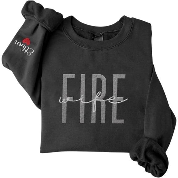 Personalized Embroidered Firefighter Sweatshirts, Fireman Department Sweatshirt, Firefighter Wife Fire Girlfriend Gift (Grey, S)