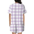 thumbnail image 3 of Kdxio Purple Checkboard Print Pajamas Sets for Women Short-Sleeved Pjs with Lounge Shorts Two Piece Sleepwear S-4XL, 3 of 8