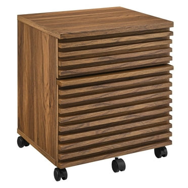 Mid-Century Walnut Filing Cabinet with Casters - Spacious and Stylish