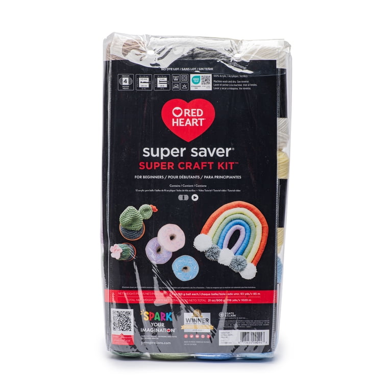 Red Heart Super Saver Super Yarn Craft Set Pastel Colours with 12 Balls 50 g 4 Medium Worsted Yarn for Knitting and Crocheting 12 Colours Perfect for Thick Sweaters Blankets Amigurumi