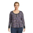 thumbnail image 2 of Terry & Sky Women’s Plus Size Henley Waffle Tee with Long Sleeves, 2- Pack, 2 of 5