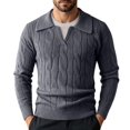 thumbnail image 3 of Sorvello Men's Fake Two Piece V Neck Cable Knit Sweater Long Sleeve Casual Fall Winter Pullover Top Layering Loungewear Dark Gray XXXL, 3 of 7