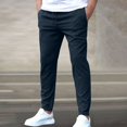 thumbnail image 2 of Men's Pants Solid Color Drawstring Waist Pants Regular Fit Casual Comfy Trousers for Spring & Fall Men's Bottoms for Daily Wear, 2 of 5