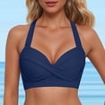 thumbnail image 2 of FINALGANG Womens Sweetheart Halter Wide Strap Solid Color Front Twist Padded Bikini Top Support Push Up Swim Top Classic Basic Swim Tops For Beach Pool Holiday Leisure Swimwear L, 2 of 5