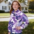 thumbnail image 3 of Uorisanigo Oversized Girls Half Zip Pullover Sweatshirt Kids Long Sleeve Workout Shirts Casual Essentials Purple Camouflage Print Quarter Zipper Hoodies for Fall Winter Spring, 3 of 7