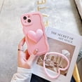 thumbnail image 6 of Pink Heart Phone Case Compatible with iPhone 11, Cute 3D Big Love Heart Phone Case, Curly Wave Shape Heart Phone Cover with Heart Bracelet for Women Girls, 6 of 12