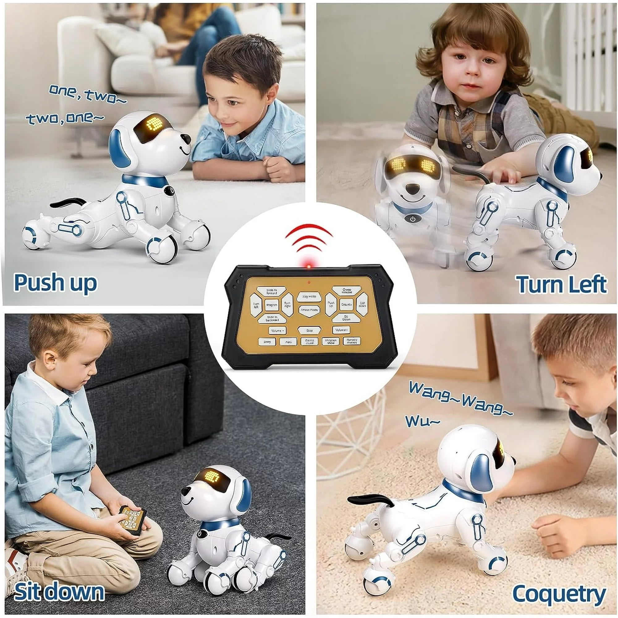 RC Robot Dog, Smart Programmable RC Electronic Pet Puppy with Early Education Function, White/Blue