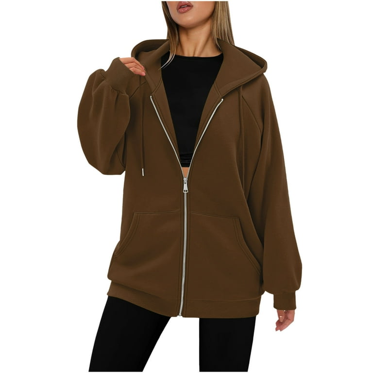 Atogsazn Zip Up Hoodie for Women Oversized Long Sleeve Sweatshirt